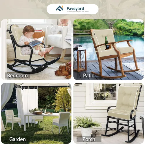 Miniatura 5 de Juego de cojines para silla mecedora Favoyard, cojines para mecedora interior y exterior, juego de cojines de asiento resistentes al agua para Beige