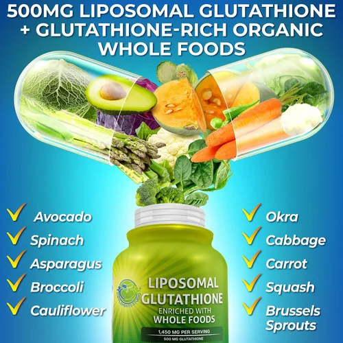 Miniatura 4 de Glutatión liposomal de 500 mg – Glutatión de forma activa L (reducido) para una máxima absorción – Hecho con alimentos integrales orgánicos – Master