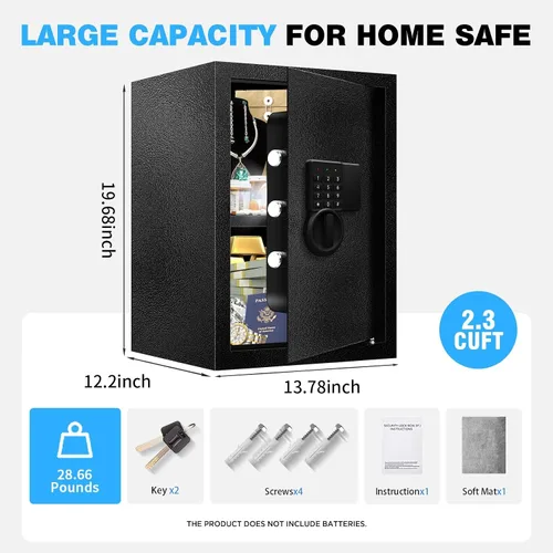 Miniatura 5 de Caja fuerte de 2.8 pies cúbicos para documentos del hogar, caja de seguridad digital electrónica de acero para oficina, dinero, joyas, objetos