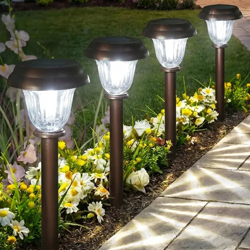 DERAYSION Solar Lights Outdoor, 6 Pack Brushed Stainless Steel Glass Solar Pathway Lights, Auto On/Off Long-Lasting Outdoor Solar Lights for Garden,