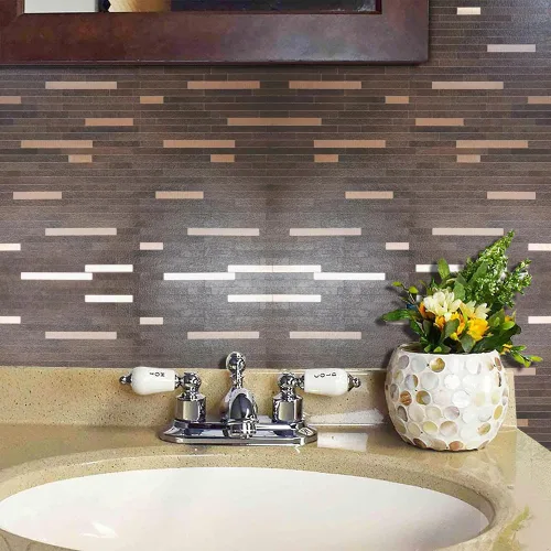 Miniatura 5 de 10 piezas de azulejos de piedra y textura de madera para salpicaduras, calcomanías de pared de metal de PVC, paneles de pared decorativos