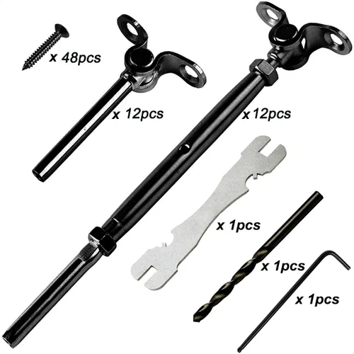 Miniatura 4 de Juego de barandillas de cable negro, 12 pares de barandillas de cable de acero inoxidable negro para sistema de barandilla de cable 3/16, ángulo