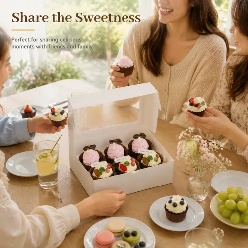 Miniatura 7 de Pralb Paquete de 20 cajas blancas para cupcakes con insertos, 6 soportes, cajas blancas estándar de panadería con ventana de PVC, recipientes