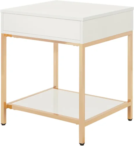 Miniatura 5 de OSP Home Furnishings Mesa auxiliar moderna Alios, acabado blanco brillante y marco dorado