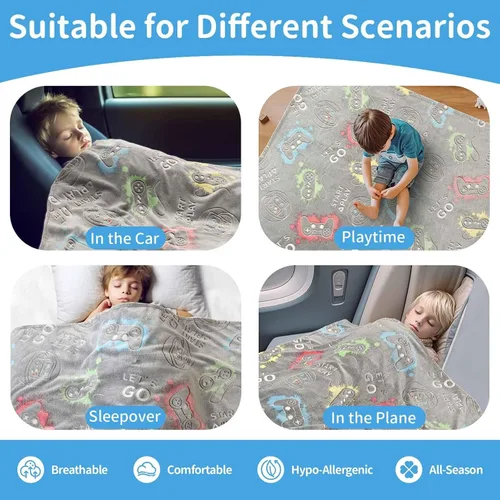 Miniatura 6 de Manta que brilla en la oscuridad, regalos de controlador de juego para niños, manta suave para niños jugadores de 3, 4, 5, 6, 7, 8, 9, 10, 11, 12