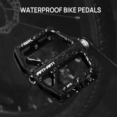 Miniatura 5 de FIFTY-FIFTY Pedales de bicicleta de montaña, pedales planos antideslizantes y de aleación de aluminio, rodamiento sellado de 9/16 pulgadas