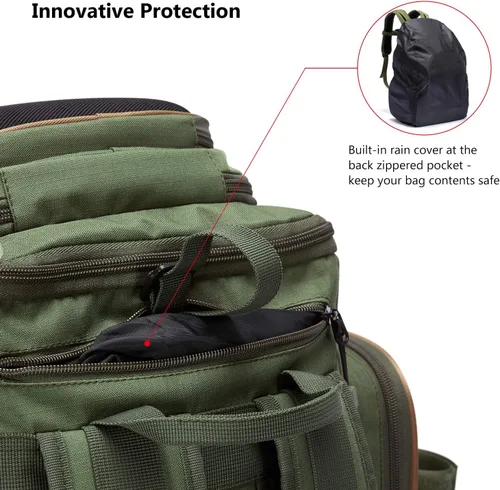 Miniatura 8 de Bassdash - Mochila para artículos de pesca, resistente al agua, táctica, con caja para aparejos suave, soporte para caña de pescar y cubierta