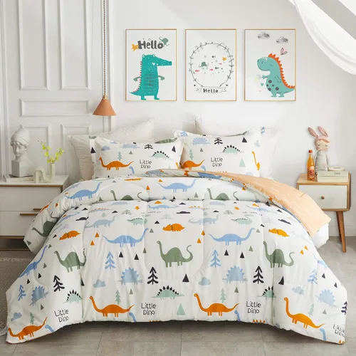 Joyreap Juego de edredón de algodón de 3 piezas para niños, edredón de algodón tamaño matrimonial/queen para niños y niñas, diseño reversible blanco