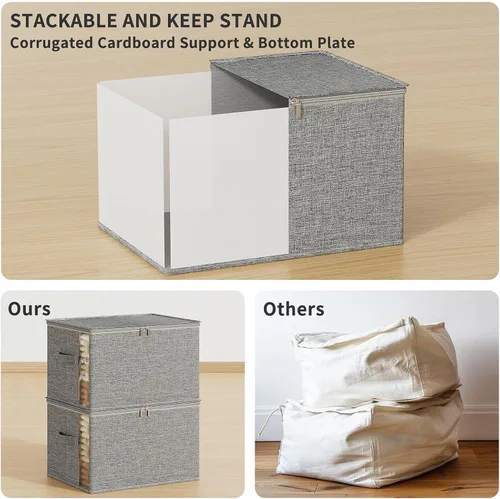 Miniatura 3 de Contenedores de almacenamiento de ropa con marcos resistentes, caja organizadora de ropa de tela plegable para mudanza, cubo de almacenamiento