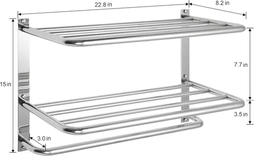 Miniatura 6 de Toallero para baño, soporte de torre de 23 pulgadas con barras de torre, acero inoxidable SUS 304, estante para toallas de baño, soporte de pared, 3