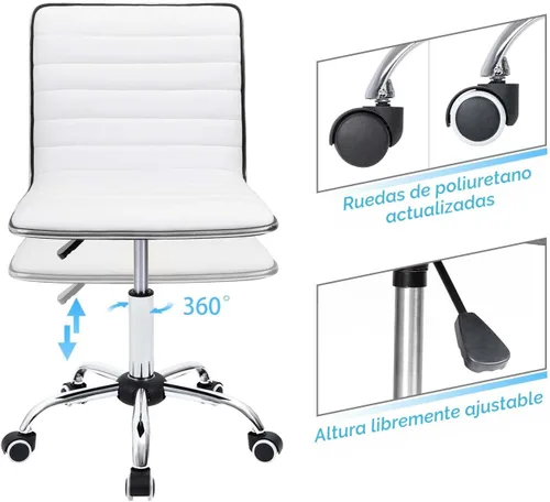 Miniatura 4 de Furmax Silla de Tocador de Respaldo Medio para Sala de Maquillaje, Escritorio de Computadora Giratorio de Cuero PU de Respaldo Bajo, Silla de Tarea