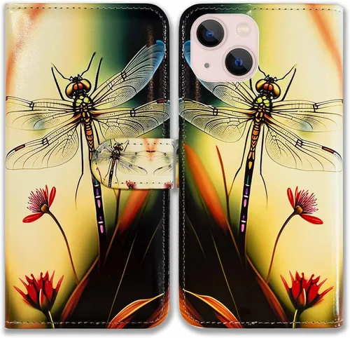 Miniatura 9 de Bcov - Funda para iPhone 13, funda tipo cartera de cuero verde con diseño de pájaro negro, funda con solapa y soporte con ranura para tarjetas