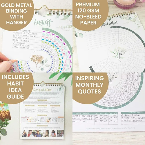 Miniatura 4 de bloom daily planners Calendario de seguimiento de hábitos colgantes – Rastreador de hábitos inspirador de 12 meses sin fecha para objetivos diarios