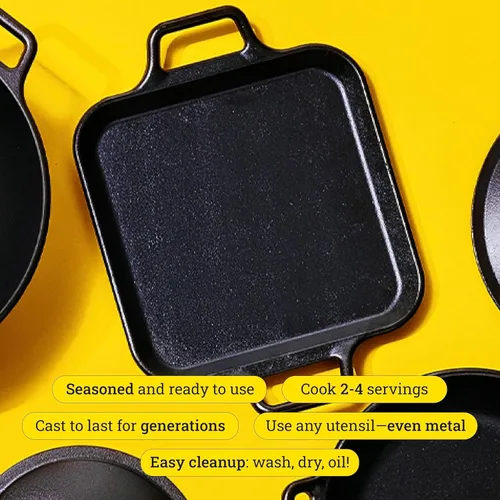 Miniatura 2 de Lodge BOLD Plancha cuadrada de hierro fundido sazonado de 12 pulgadas con asas de bucle, utensilios de cocina de diseño