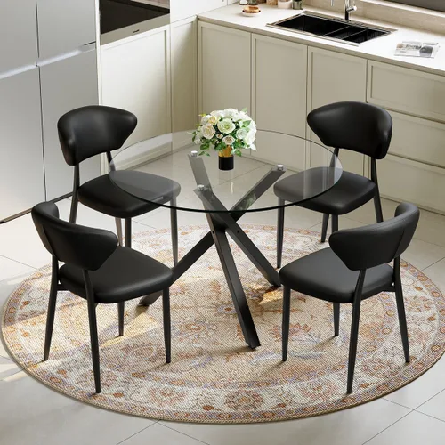 Miniatura 25 de Juego de mesa de comedor redonda de vidrio para 4, mesa de cocina redonda de 39 pulgadas y sillas para 4 personas con tapa de vidrio templado y base