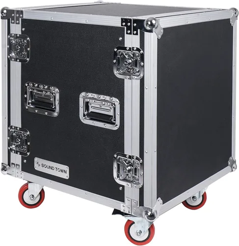 Miniatura 5 de Sound Town Black Series Shock Mount 8U ATA Estuche de Rack de Madera Contrachapada con Profundidad Rackable de 21", Herrajes Anodizados y Ruedas