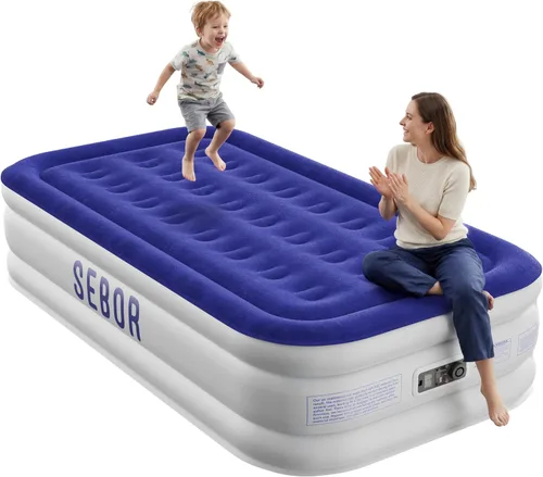 Miniatura 11 de Sebor Colchón de aire individual con bomba incorporada de 13 pulgadas, cómodo colchón inflable autoinflable con bomba de alta velocidad, colchón
