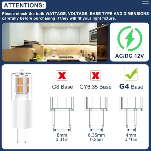 Miniatura 4 de BAOMING 12 bombillas LED G4 de 12V 3W base JC Bi-Pin, equivalente a halógeno T3 G4 de 20W-35W, 2700K blanco cálido suave, sin parpadeo 380LM