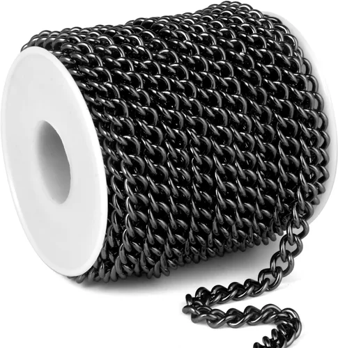 Miniatura 32 de [66 pies/20M] Cadena de bordillo de acero inoxidable chapada en oro de 18 quilates, 2mm, acero inoxidable 304, eslabones trenzados planos, cadenas