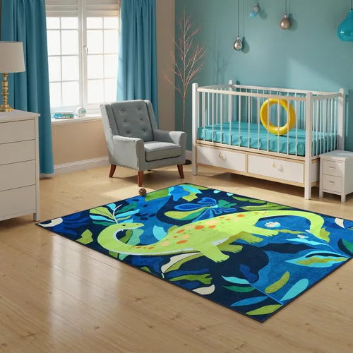 Miniatura 2 de LIVEBOX Alfombras lavables de dinosaurio de 3 x 5 pies para dormitorio de niños, alfombra suave de animales para sala de juegos de niños, alfombras