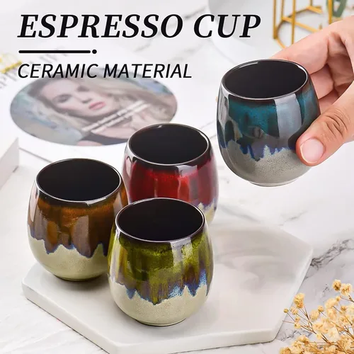 Miniatura 3 de Juego de 4 mini tazas de café expreso de cerámica de 3 onzas, tazas de café expreso, tazas de café de porcelana, tazas Demitasse, estilo moderno sin
