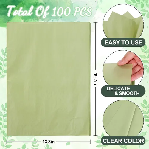 Miniatura 2 de Whaline 100 hojas de papel de seda verde salvia a granel, papel de regalo verde sauce, papel de regalo para manualidades, papel de seda verde