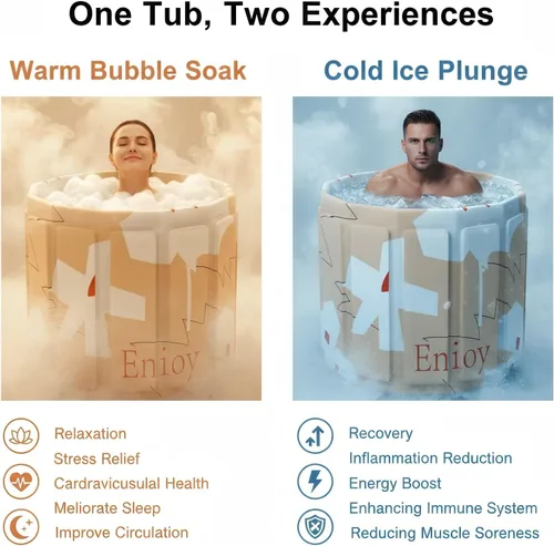 Miniatura 4 de Bañera portátil para adultos, bañera plegable para spa caliente y baño de hielo, bañera pequeña plegable para baño, bañera portátil aislada de 6
