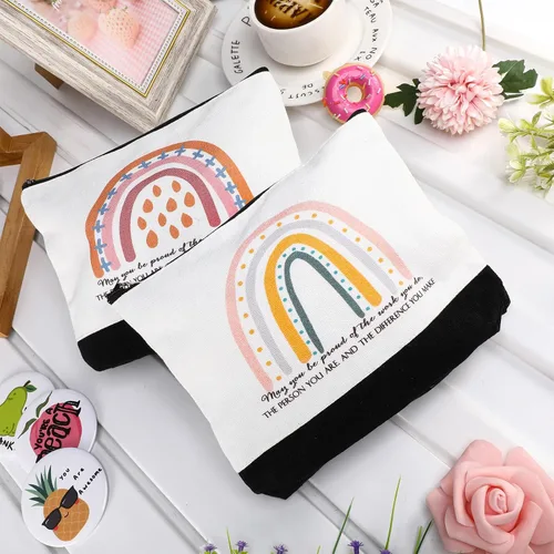 Miniatura 5 de 20 bolsas de cosméticos bohemias, inspiradoras, con texto en inglés "May You Be Proud", bolsa de regalo motivacional, bolsa de cosméticos de lona