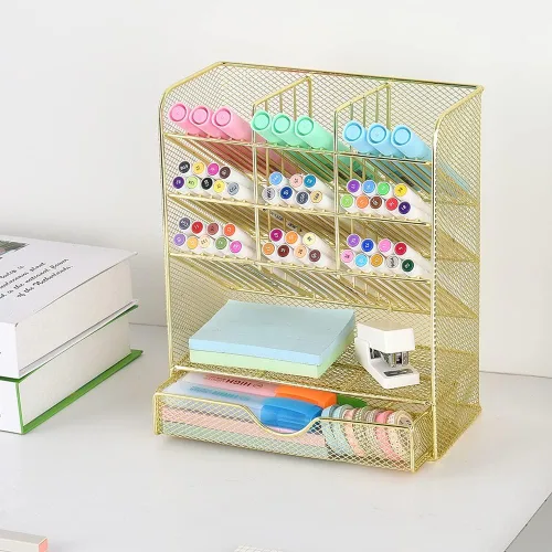 Miniatura 7 de Organizador de bolígrafos de malla Spacrea - Porta lápices para escritorio, organizador de escritorio con cajón para escuela, hogar, suministros