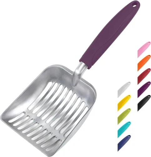 Miniatura 30 de WePet Cuchara de arena para gatos, tamiz de aleación de aluminio, pala de metal profunda, mango largo, tamizado de excrementos, levantador de heces