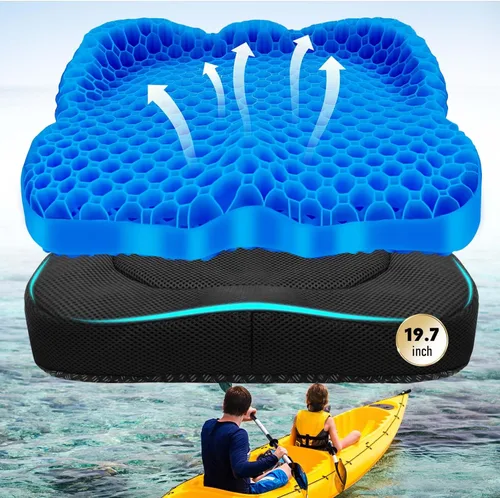 Miniatura 12 de NEW-Vi Cojín antideslizante para asiento de kayak, cojín de gel doble grueso, cojín de asiento de gel impermeable para kayak, alivio del dolor