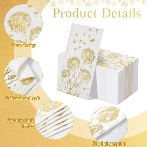 Miniatura 3 de Pasimy 100 toallas de mano desechables para baño, toalla de papel de diente de león, floral, desechables, servilletas decorativas para invitados