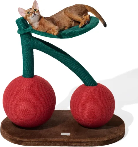 VETRESKA Rascador de gatos de cereza grande con hamaca, juguete interactivo alto para rascar con cuerda de yute natural para gatos de interior,
