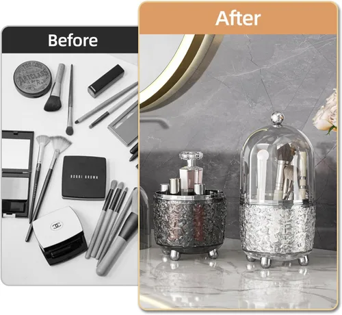 Miniatura 6 de Soporte para brochas de maquillaje con tapa, soporte giratorio de 360° para tocador, organizador de brochas de maquillaje giratorio a prueba