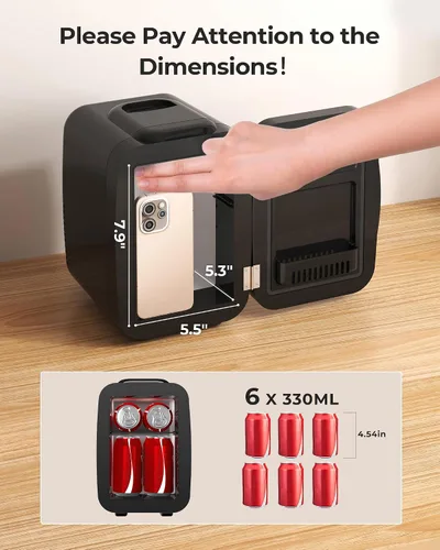 Miniatura 2 de BEICHEN Mini nevera, refrigerador portátil de 4 litros/6 latas para dormitorio, oficina, dormitorio, automóvil, enfriamiento rápido, bajo ruido