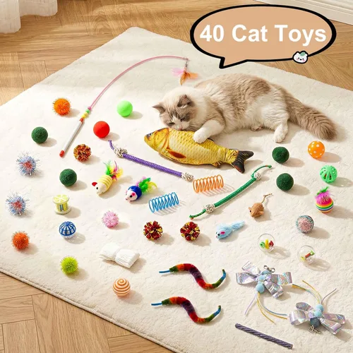Miniatura 4 de Cama túnel para gatos con 40 juguetes para gatos, túnel de juego plegable para gatos de interior, tubo para gatos para gatitos y cachorros Blanco