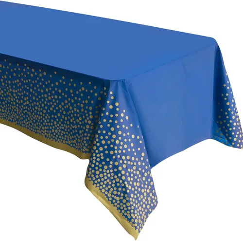 Paquete de 2 manteles de plástico azul y dorado de alta calidad, gruesos, duraderos, reutilizables (54 x 108 pulgadas), manteles desechables de Azul