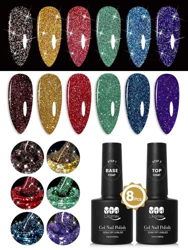Miniatura 16 de YTD Likomey - Esmalte de uñas de gel con purpurina reflectante, 0.5 fl oz (15 ml), color negro con destellos de diamante, tono azul oscuro