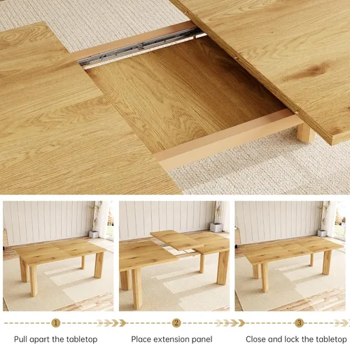 Miniatura 3 de HIPIHOM Mesa de comedor extensible para 6-8 personas, mesa de cocina rectangular de MDF de 63 a 78.7 pulgadas, estilo rústico de granja, diseño que