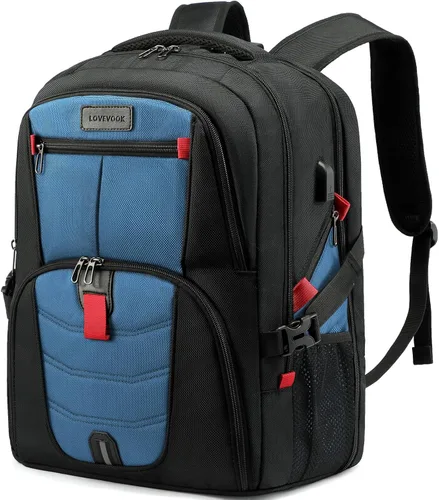 Miniatura 12 de LOVEVOOK Mochila grande de viaje y para laptop, impermeable, antirrobo, con cerradura y puerto de carga USB, para negocios, hombres, mujeres, Negro