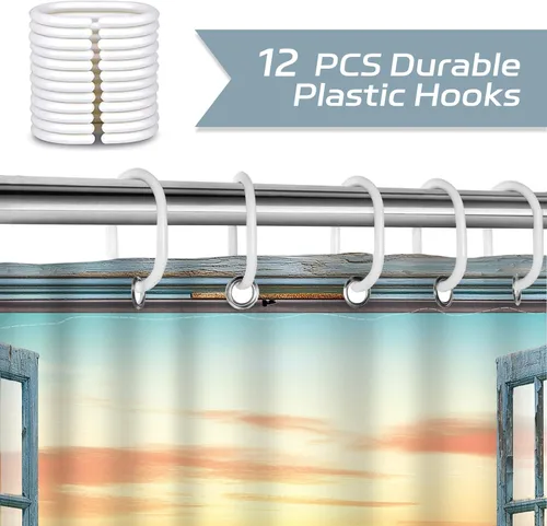 Miniatura 5 de Dazzlewall Cortina de ducha con diseño rústico de playa y océano, juego de cortinas de baño para el hogar, tela impermeable de poliéster, 72 x 72