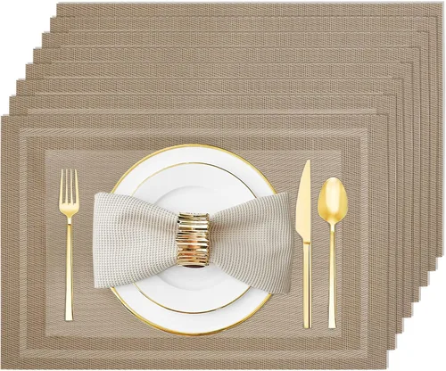 Miniatura 26 de Juego de 12 manteles individuales lavables y limpiables para mesa de comedor, cocina, interior y exterior, manteles individuales resistentes al