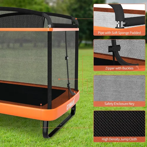 Miniatura 5 de GYMAX Trampolín para niños de 6 pies con columpio, cama elástica rectangular recreativa aprobada por ASTM con red de seguridad, para interiores