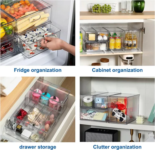 Miniatura 7 de Cajones extraíbles apilables para nevera, organizadores apilables transparentes para refrigerador, organizador de almacenamiento para nevera