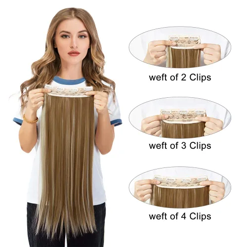 Miniatura 5 de Extensiones de cabello ondulado, doble trama, 7 piezas con 16 clips, largo de 24 pulgadas
