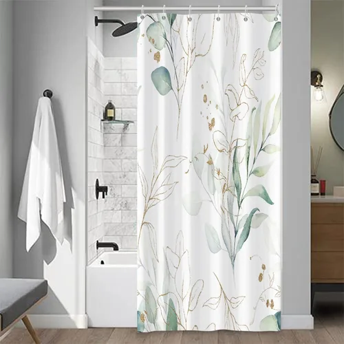 Miniatura 45 de Cortinas de ducha botánicas verdes de 36 x 72 pulgadas, hojas de eucalipto naturales de primavera para minimalismo moderno, decoración de baño, tela