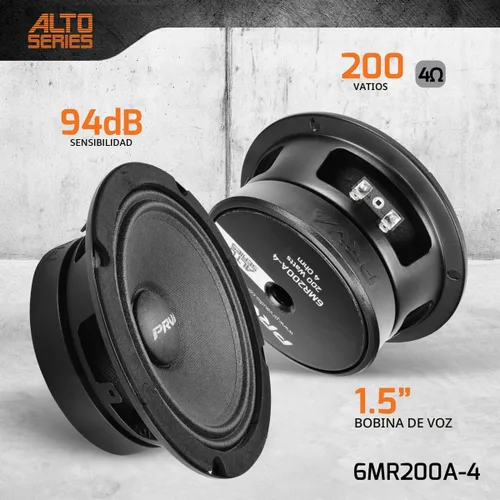 Miniatura 2 de Par de altavoces de rango medio PRV AUDIO 6.5 6MR200A-4, 200 vatios, 4 ohmios, montaje poco profundo para audio de coche, bobina de voz de 1.5
