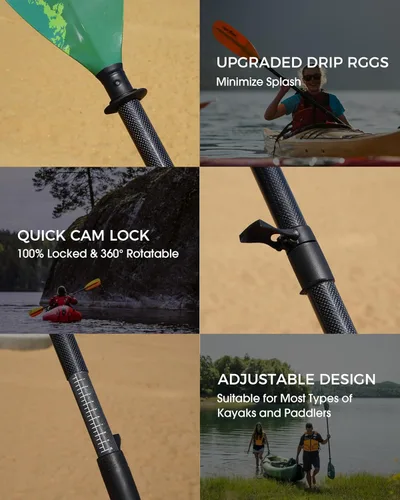 Miniatura 4 de Adjustable Carbon Fiber Shaft Kayak Paddle, Kayaking Oars with Reinforced Nylon Blade for Adults, 4 Piece, 86in/220cm to 90in/230cm