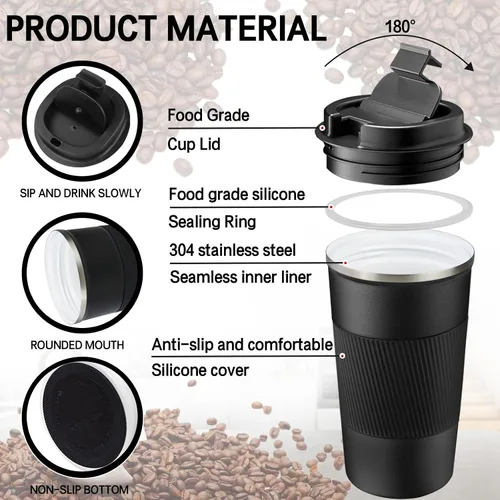 Miniatura 3 de Taza de 18 onzas con revestimiento de cerámica en el interior, taza de café aislada con tapa, taza de viaje para café a prueba de fugas, taza