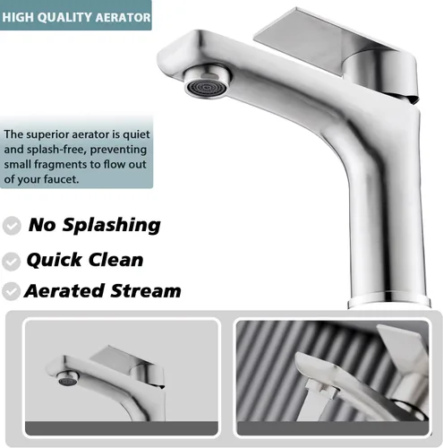 Miniatura 5 de BF019L - Grifo de baño de un solo agujero, grifos de baño de acero inoxidable, grifo de lavabo de baño comercial de níquel cepillado, grifo